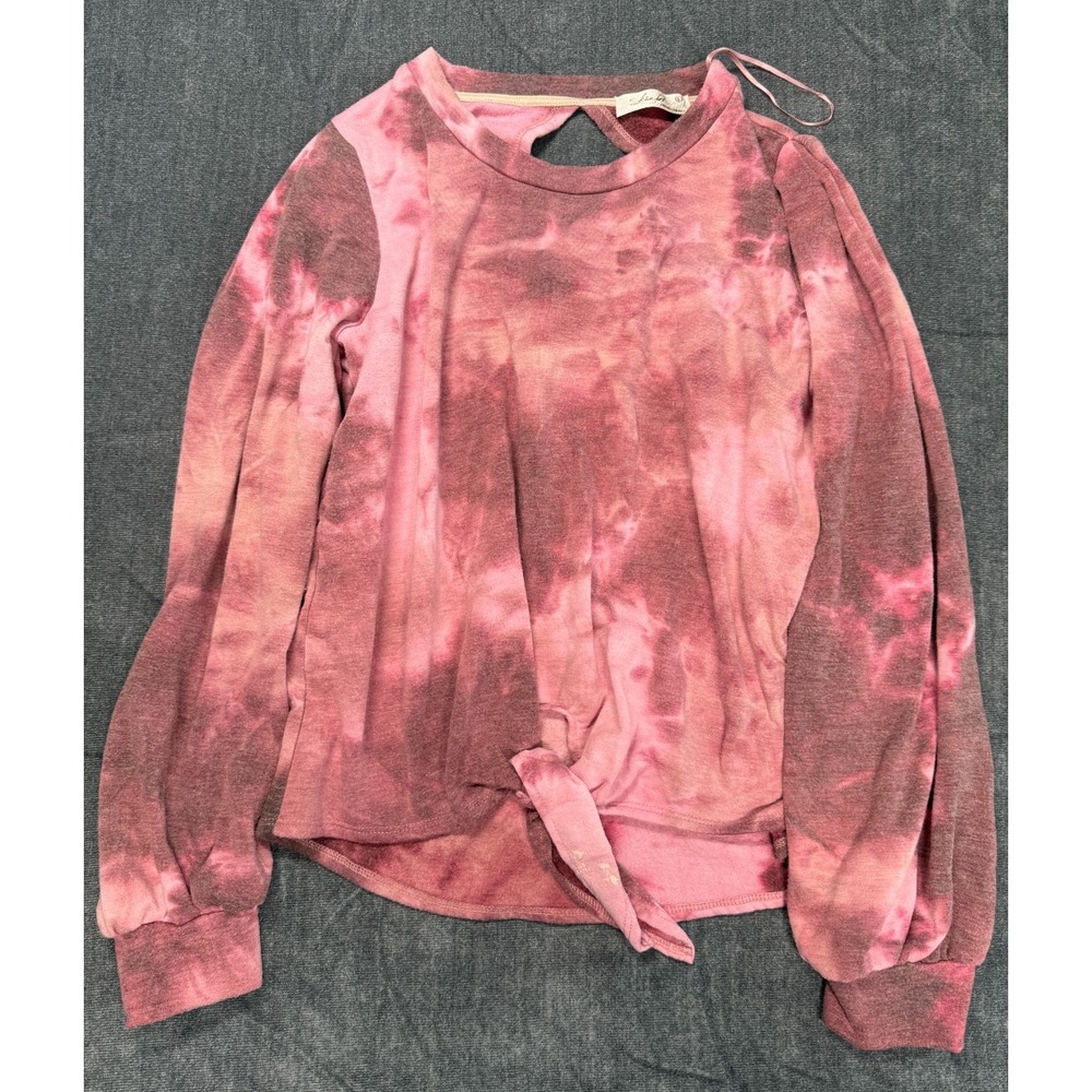 Skonhet Womens Large Pink Tie Dye Tie Front Long Sleeve Knit Top Boho